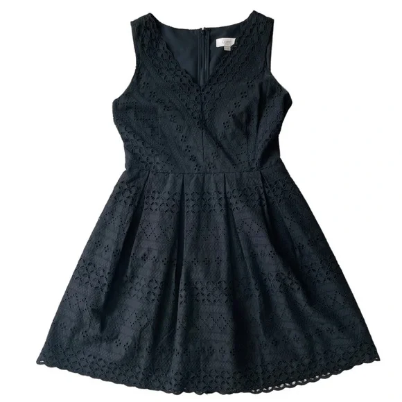 LOFT by Ann Taylor Black Sleeveless Minimalist Eyelet A-Line Sun Dress Size  2